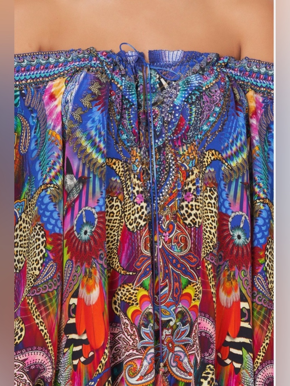 Camilla - O/S - Psychedelica Print - Neck Tie Gathered Blouse - Picture 3 of 4